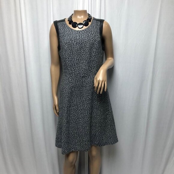 Liz Claiborne Dress Womens Size 6 Black White Tweed Sleeveless Leatherette Trim - Picture 1 of 7